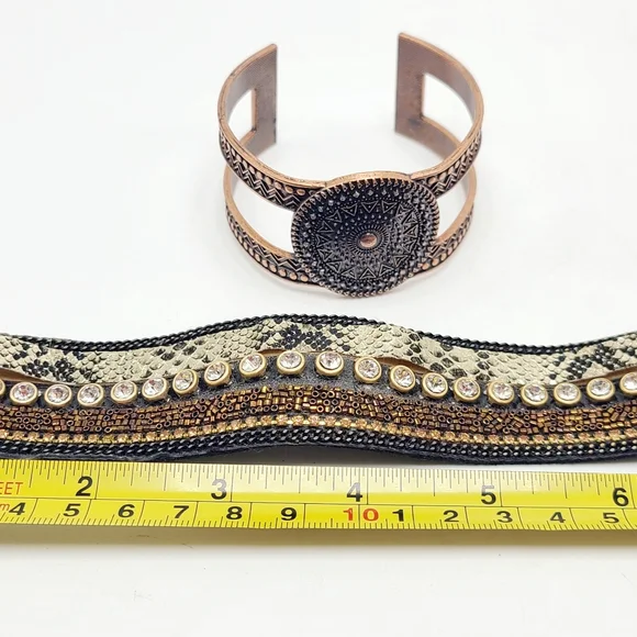 Behind meets steampunk bracelet duo brown copper rhinestones snake print - Picture 4 of 4